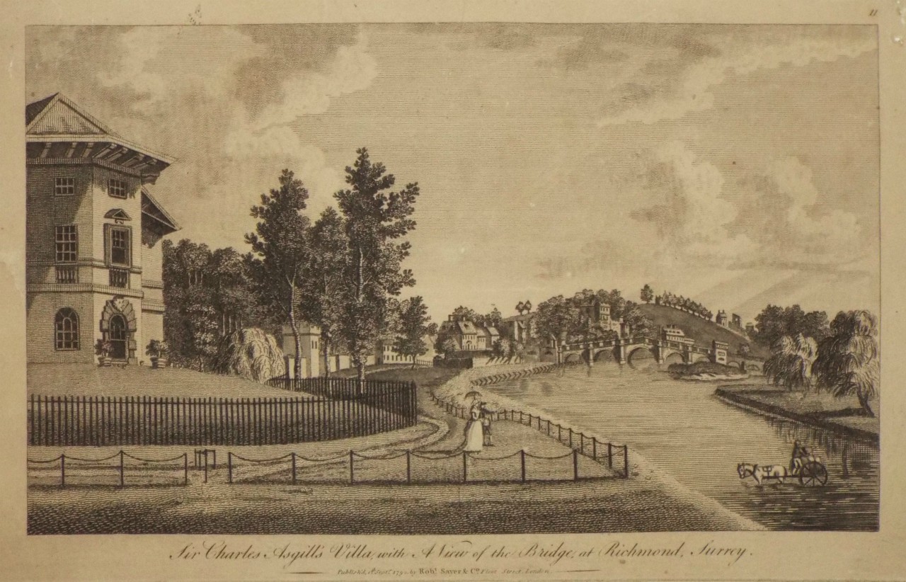 Print - Sir Charles Asgill's Villa, with A View of the Bridge, at Richmond, Surrey.